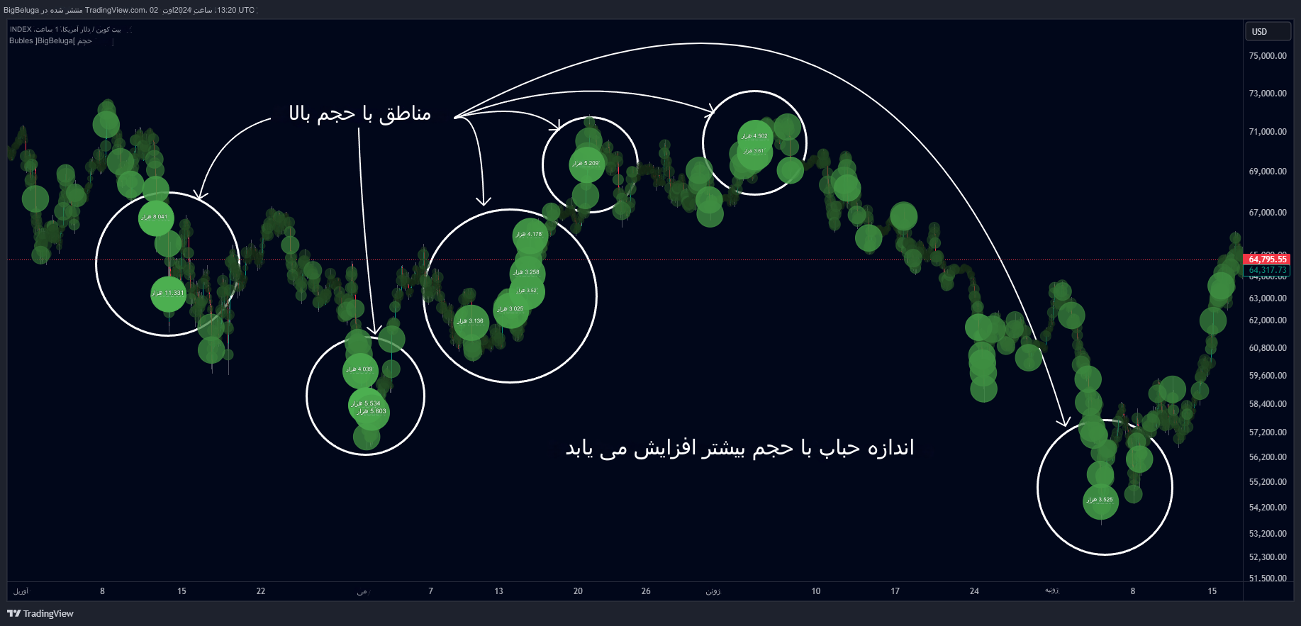 دانلود اندیکاتور حجم حبابی Bubbles Volume در تریدینگ ویو TradingView