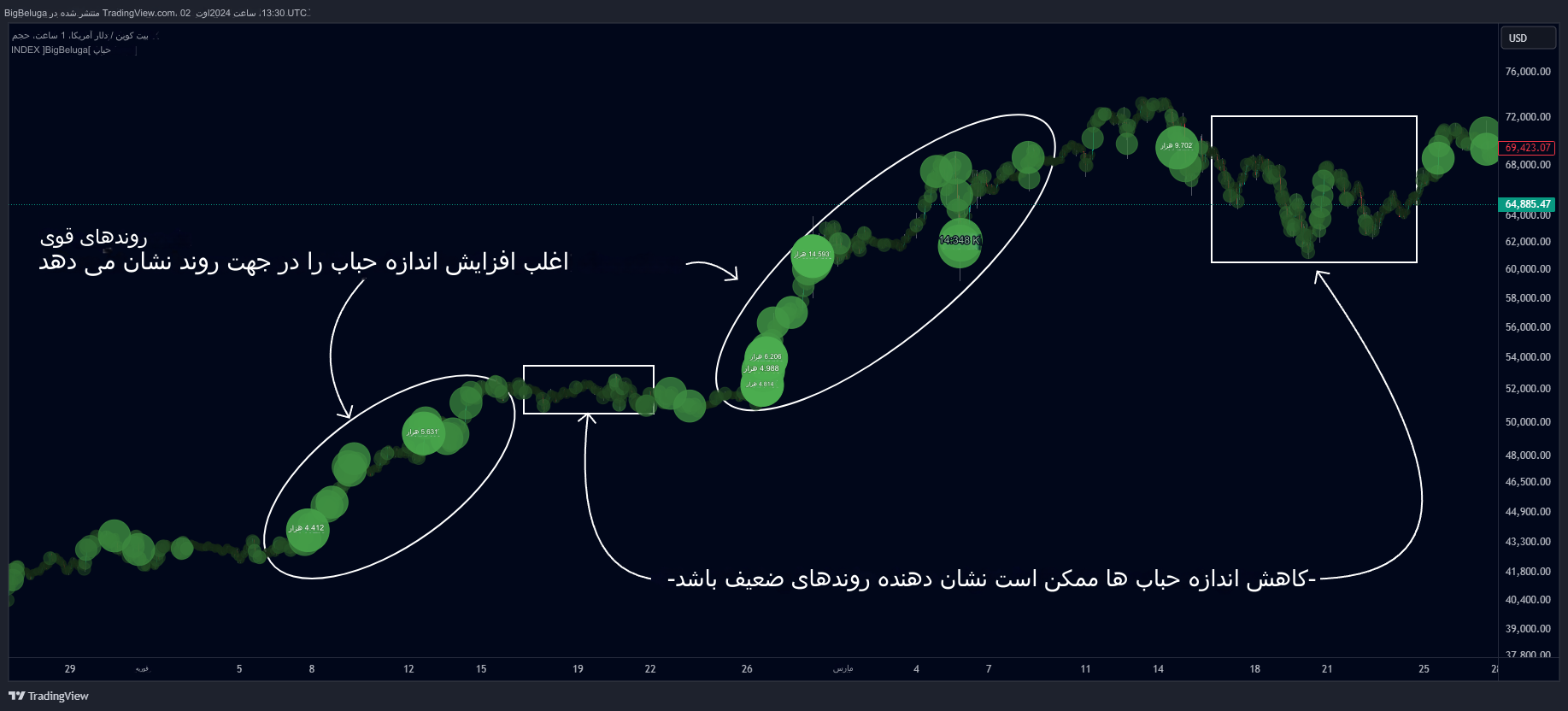 دانلود اندیکاتور حجم حبابی Bubbles Volume در تریدینگ ویو TradingView