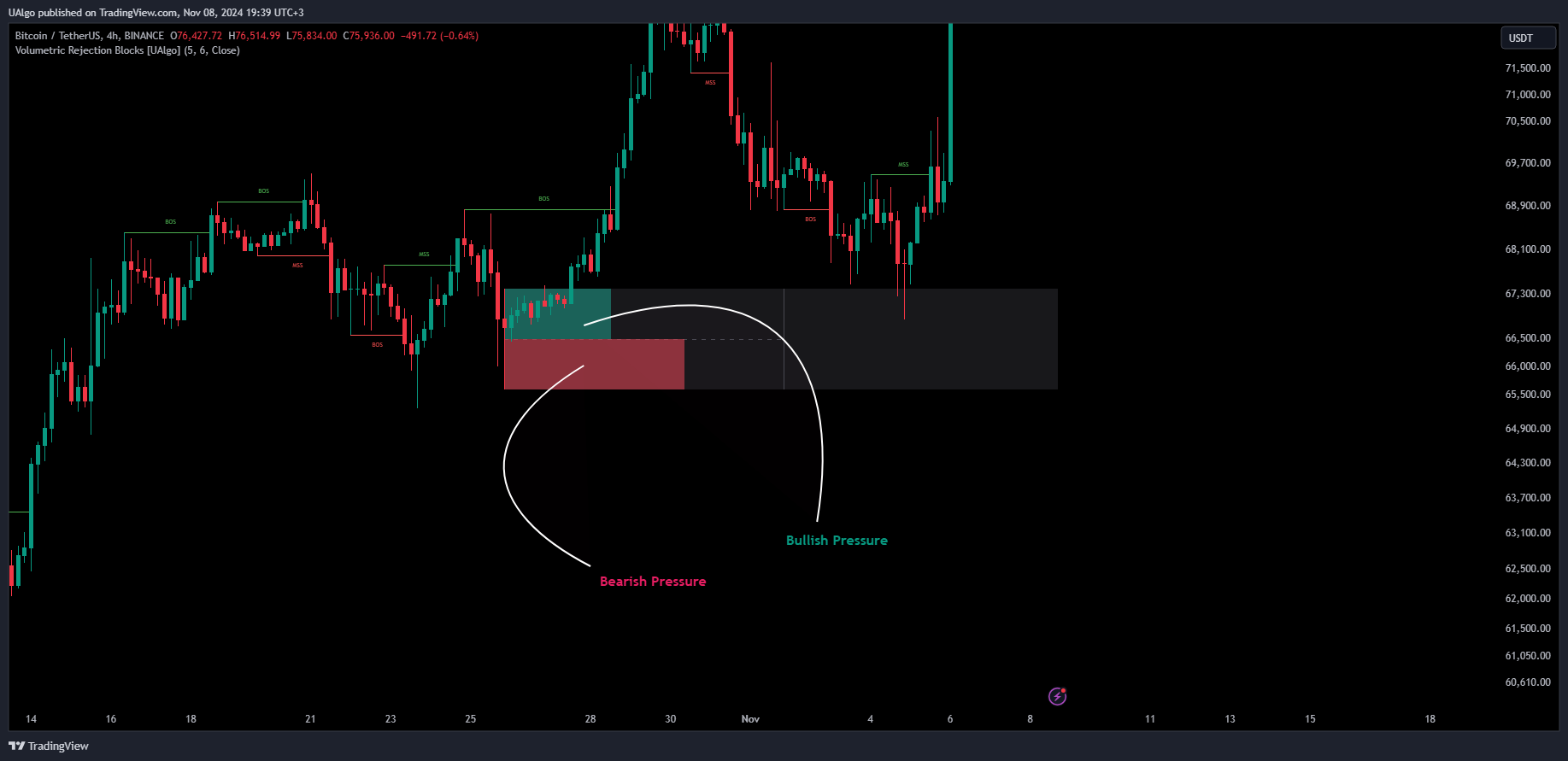 دانلود اندیکاتور نوسان گر Volumetric Rejection Blocks در تریدینگ ویو